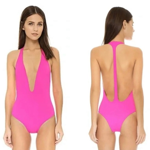 PEIXOTO Flamingo Plunging One- Piece T-Back Swimsuit  in Magenta‎ size XS - Picture 3 of 11
